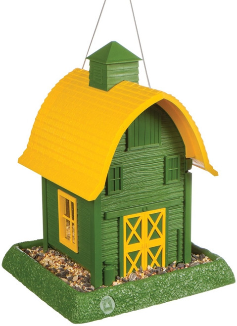 North States 9096 Hopper Bird Feeder, Barn, 5 lb, Plastic, Green/Yellow, 13-1/4 in H, Hanging/Pole Mounting [SKU: ORG1326842]
