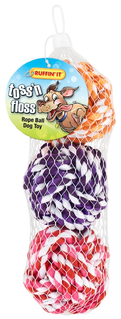 RUFFIN'IT Kit 4768941 Dog Toy, Toss 'N Floss, Orange/Pink/Purple [SKU: ORG4768941]