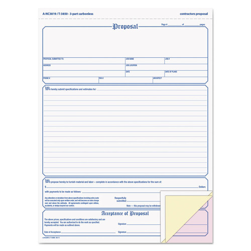 Contractor Proposal Form, Three-Part Carbonless, 8.5 x 11.44, 50 Forms Total [SKU: ABFNC3819]