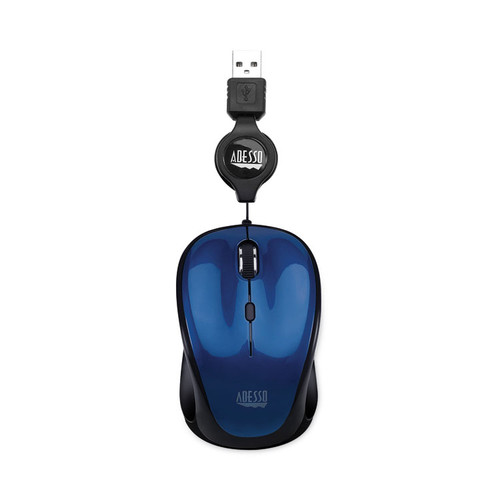 Illuminated Retractable Mouse, USB 2.0, Left/Right Hand Use, Dark Blue [SKU: ADEIMOUSES8L]