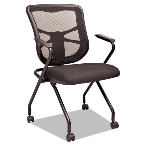 Alera Elusion Mesh Nesting Chairs with Padded Arms, Supports Up to 275 lb, 18.11" Seat Height, Black, 2/Carton [SKU: ALEEL4914]