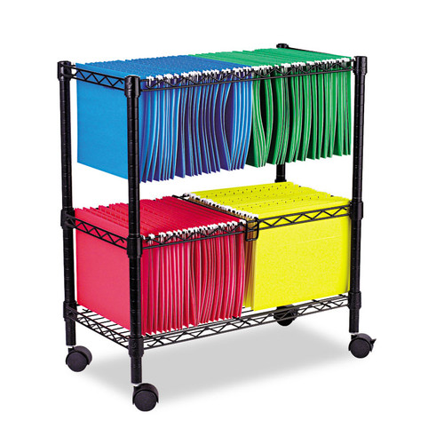 Two-Tier File Cart for Front-to-Back + Side-to-Side Filing, Metal, 1 Shelf, 3 Bins, 26" x 14" x 29.5", Black [SKU: ALEFW601426BL]