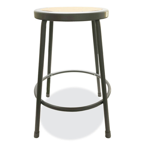Industrial Metal Shop Stool, Backless, Supports Up to 300 lb, 24" Seat Height, Brown Seat, Gray Base [SKU: ALEIS6624G]