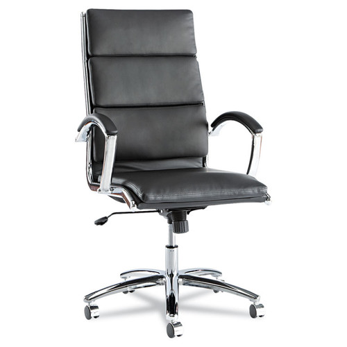 Alera Neratoli High-Back Slim Profile Chair, Faux Leather, 275 lb Cap, 17.32" to 21.25" Seat Height, Black Seat/Back, Chrome [SKU: ALENR4119]