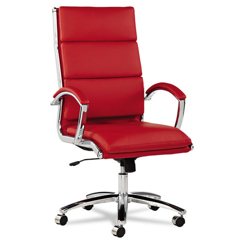 Alera Neratoli High-Back Slim Profile Chair, Faux Leather, Up to 275 lb, 17.32" to 21.25" Seat Height, Red Seat/Back, Chrome [SKU: ALENR4139]