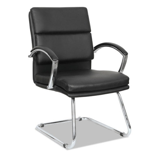 Alera Neratoli Slim Profile Stain-Resistant Faux Leather Guest Chair, 23.81" x 27.16" x 36.61", Black Seat/Back, Chrome Base [SKU: ALENR4319]