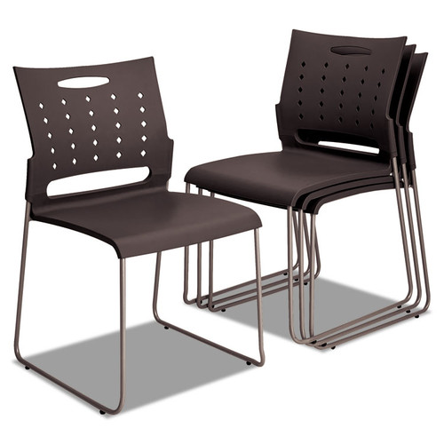 Alera Continental Series Plastic Perforated Back Stack Chair, Supports 275 lb, Charcoal Gray Seat/Back, Gunmetal Base, 4/CT [SKU: ALESC6546]