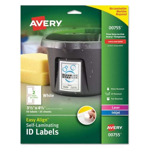 Self-Laminating ID Labels, Inkjet/Laser Printers, 3.5 x 4.5, White, 2/Sheet, 25 Sheets/Pack [SKU: AVE00755]