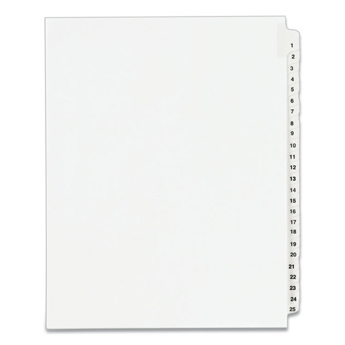 Preprinted Legal Exhibit Side Tab Index Dividers, Avery Style, 25-Tab, 1 to 25, 11 x 8.5, White, 1 Set, (1330) [SKU: AVE01330]
