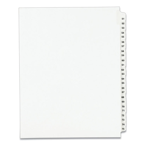 Preprinted Legal Exhibit Side Tab Index Dividers, Avery Style, 25-Tab, 51 to 75, 11 x 8.5, White, 1 Set, (1332) [SKU: AVE01332]
