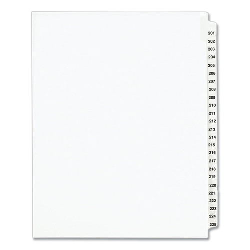 Preprinted Legal Exhibit Side Tab Index Dividers, Avery Style, 25-Tab, 201 to 225, 11 x 8.5, White, 1 Set, (1338) [SKU: AVE01338]