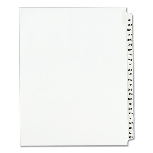 Preprinted Legal Exhibit Side Tab Index Dividers, Avery Style, 25-Tab, 351 to 375, 11 x 8.5, White, 1 Set, (1344) [SKU: AVE01344]