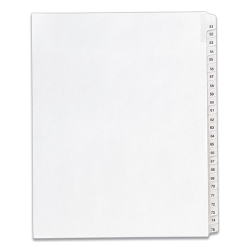 Preprinted Legal Exhibit Side Tab Index Dividers, Allstate Style, 25-Tab, 51 to 75, 11 x 8.5, White, 1 Set, (1703) [SKU: AVE01703]