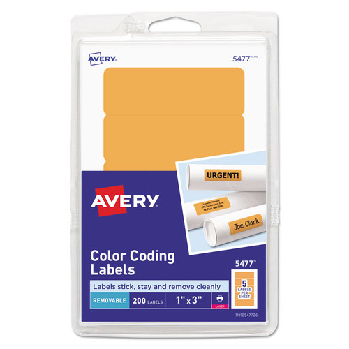 Printable Self-Adhesive Removable Color-Coding Labels, 1 x 3, Neon Orange, 5/Sheet, 40 Sheets/Pack, (5477) [SKU: AVE05477]