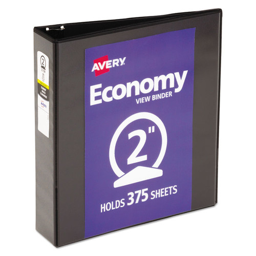 Economy View Binder with Round Rings , 3 Rings, 2" Capacity, 11 x 8.5, Black, (5730) [SKU: AVE05730]