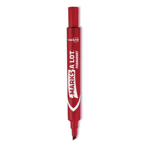 MARKS A LOT Regular Desk-Style Permanent Marker, Broad Chisel Tip, Red, Dozen (7887) [SKU: AVE07887]