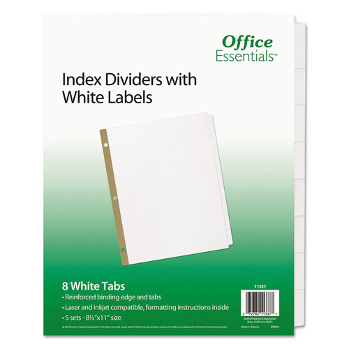 Index Dividers with White Labels, 8-Tab, 11 x 8.5, White, 5 Sets [SKU: AVE11337]