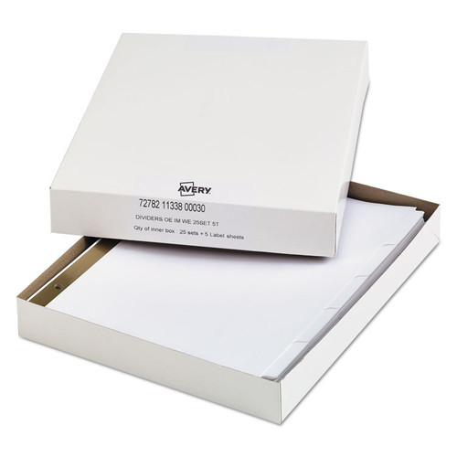 Index Dividers with White Labels, 5-Tab, 11 x 8.5, White, 25 Sets [SKU: AVE11338]