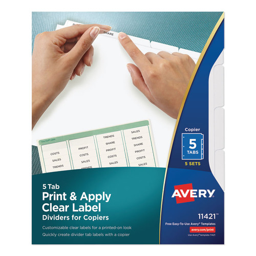 Print and Apply Index Maker Clear Label Dividers, Copiers, 5-Tab, 11 x 8.5, White, 5 Sets [SKU: AVE11421]