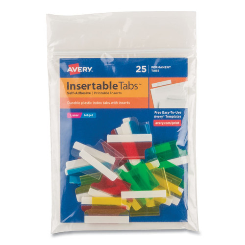 Insertable Index Tabs with Printable Inserts, 1/5-Cut, Assorted Colors, 1" Wide, 25/Pack [SKU: AVE16219]