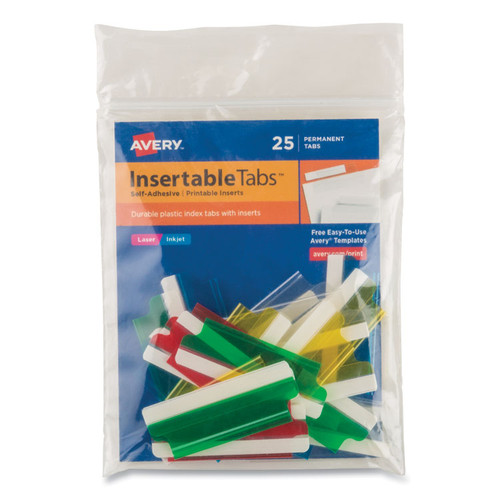 Insertable Index Tabs with Printable Inserts, 1/5-Cut, Assorted Colors, 2" Wide, 25/Pack [SKU: AVE16239]