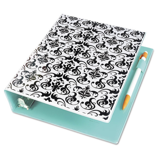 Durable Mini Size Non-View Fashion Binder with Round Rings, 3 Rings, 1" Capacity, 8.5 x 5.5, Damask/Light Blue [SKU: AVE18445]