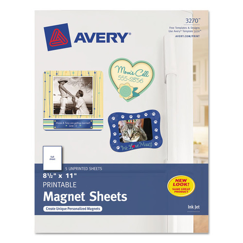 Printable Magnet Sheets, 8.5 x 11, White, 5/Pack [SKU: AVE3270]