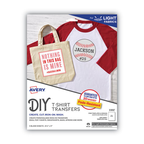 Fabric Transfers, 8.5 x 11, White, 5/Pack [SKU: AVE3302]