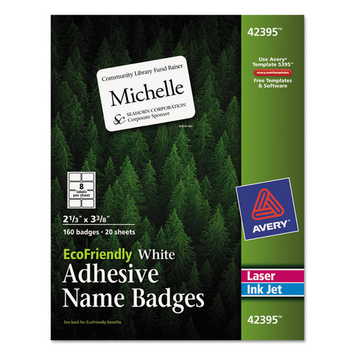 EcoFriendly Adhesive Name Badge Labels, 3.38 x 2.33, White, 160/Box [SKU: AVE42395]