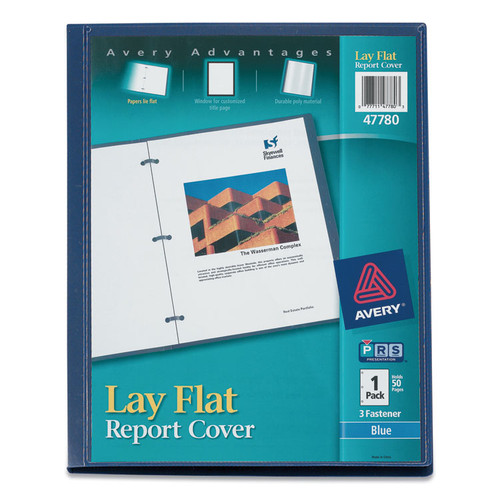 Lay Flat View Report Cover, Flexible Fastener, 0.5" Capacity, 8.5 x 11, Clear/Blue [SKU: AVE47780]