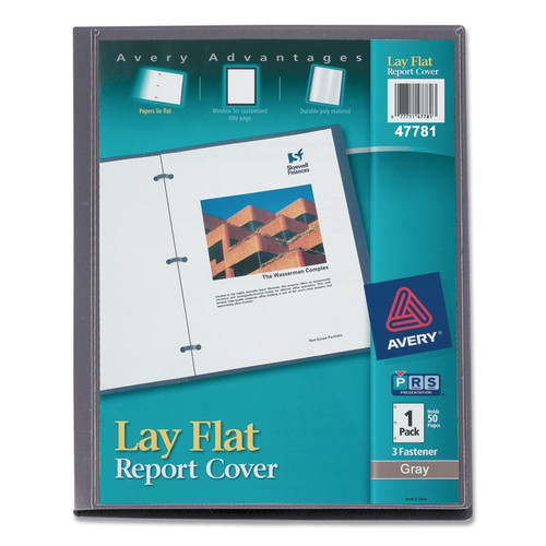 Lay Flat View Report Cover, Flexible Fastener, 0.5" Capacity, 8.5 x 11, Clear/Gray [SKU: AVE47781]