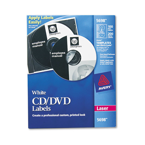 Laser CD Labels, Matte White, 100/Pack [SKU: AVE5698]