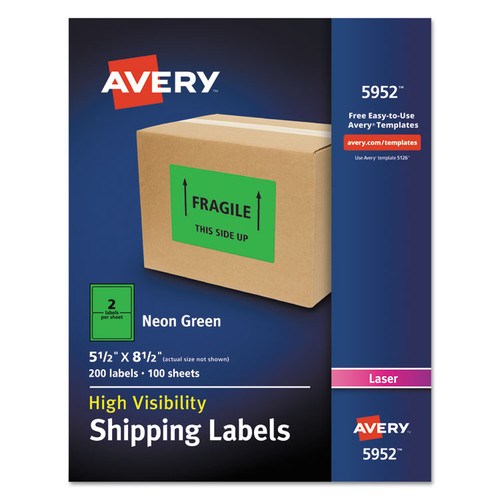 High-Visibility Permanent Laser ID Labels, 5.5 x 8.5, Neon Green, 200/Box [SKU: AVE5952]