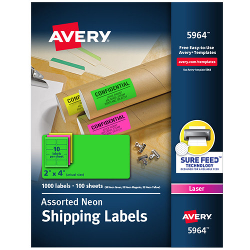 High-Visibility Permanent Laser ID Labels, 2 x 4, Neon Assorted, 1000/Box [SKU: AVE5964]