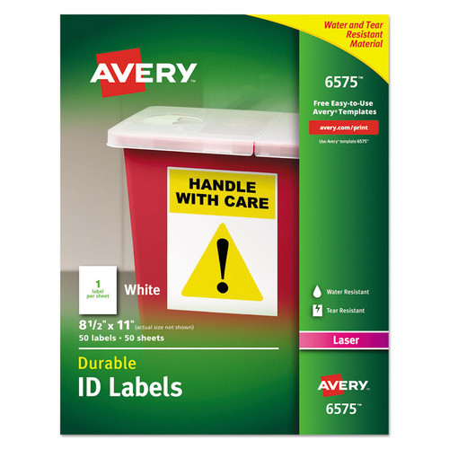 Durable Permanent ID Labels with TrueBlock Technology, Laser Printers, 8.5 x 11, White, 50/Pack [SKU: AVE6575]