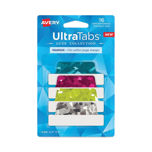 Ultra Tabs Luxe Collection Repositionable Tabs, 1/5-Cut, Assorted Jewel Prism Colors, 2.5" Wide, 16/Pack [SKU: AVE74147]