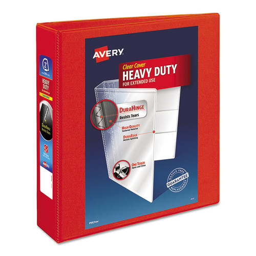Heavy-Duty View Binder with DuraHinge and One Touch EZD Rings, 3 Rings, 2" Capacity, 11 x 8.5, Red [SKU: AVE79225]