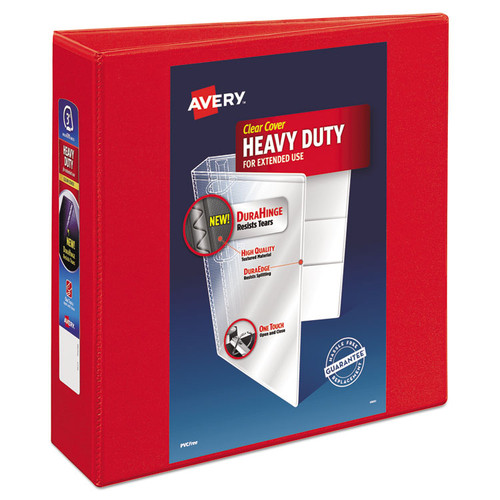 Heavy-Duty View Binder with DuraHinge and Locking One Touch EZD Rings, 3 Rings, 3" Capacity, 11 x 8.5, Red [SKU: AVE79325]