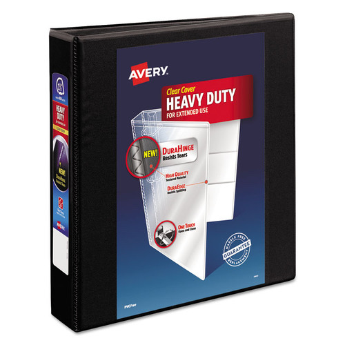 Heavy-Duty View Binder with DuraHinge and One Touch EZD Rings, 3 Rings, 1.5" Capacity, 11 x 8.5, Black [SKU: AVE79695]