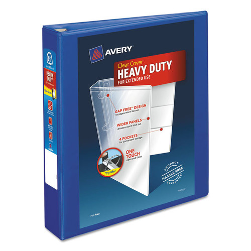 Heavy-Duty View Binder with DuraHinge and One Touch EZD Rings, 3 Rings, 1.5" Capacity, 11 x 8.5, Pacific Blue [SKU: AVE79775]