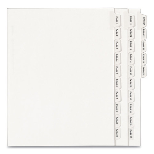 Preprinted Legal Exhibit Side Tab Index Dividers, Allstate Style, 25-Tab, Exhibit 1 to Exhibit 25, 11 x 8.5, White, 1 Set [SKU: AVE82106]