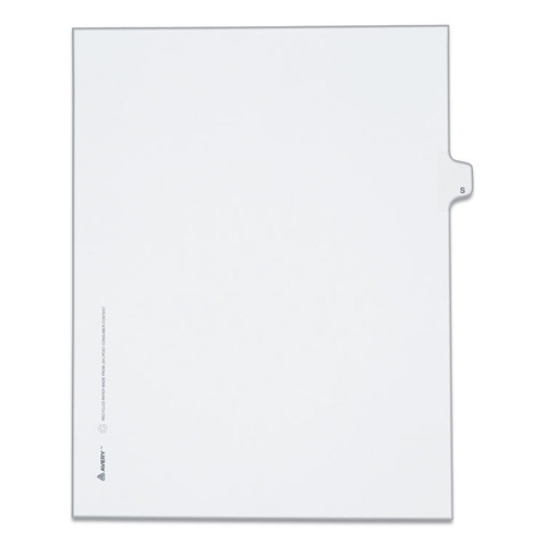Preprinted Legal Exhibit Side Tab Index Dividers, Allstate Style, 26-Tab, S, 11 x 8.5, White, 25/Pack [SKU: AVE82181]