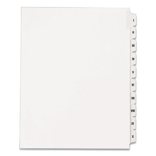 Preprinted Legal Exhibit Side Tab Index Dividers, Allstate Style, 10-Tab, I to X, 11 x 8.5, White, 1 Set [SKU: AVE82319]