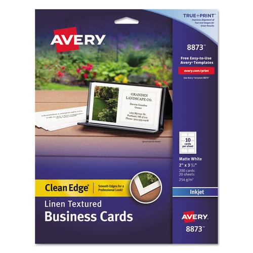 Linen Texture True Print Business Cards, Inkjet, 2 x 3.5, White, 200 Cards, 10 Cards/Sheet, 20 Sheets/Pack [SKU: AVE8873]