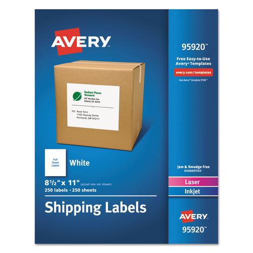 White Shipping Labels-Bulk Packs, Inkjet/Laser Printers, 8.5 x 11, White, 250/Box [SKU: AVE95920]