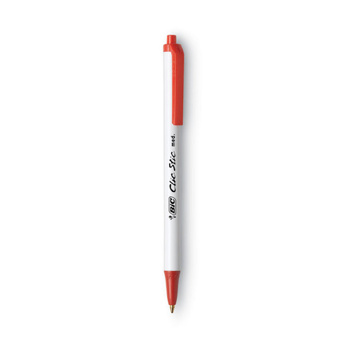 Clic Stic Ballpoint Pen, Retractable, Medium 1 mm, Red Ink, White Barrel, Dozen [SKU: BICCSM11RD]