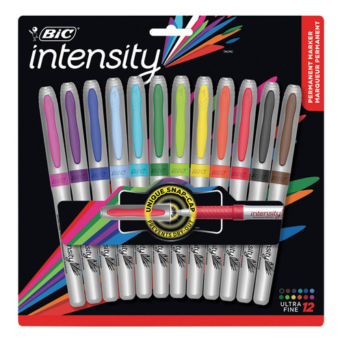 Intensity Ultra Fine Tip Permanent Marker, Extra-Fine Needle Tip, Assorted Colors, Dozen [SKU: BICGPMUP12ASST]