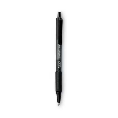 Soft Feel Ballpoint Pen, Retractable, Fine 0.8 mm, Black Ink, Black Barrel, Dozen [SKU: BICSCSF11BK]