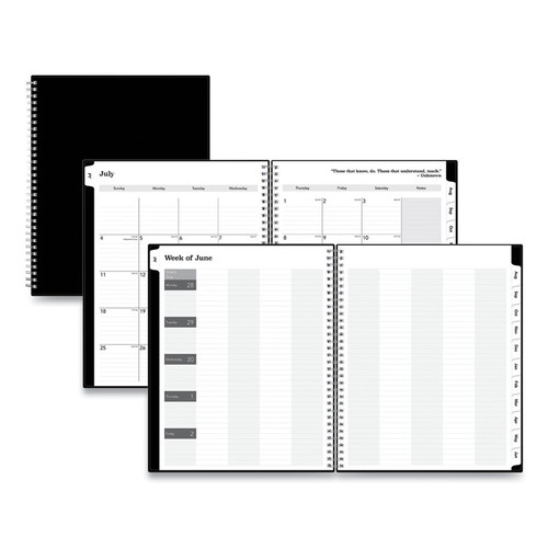 Solid Black Teacher's Weekly/Monthly Lesson Planner, Two-Page Spread (Nine Classes), 11 x 8.5, Black Cover, 2022 to 2023 [SKU: BLS134433]