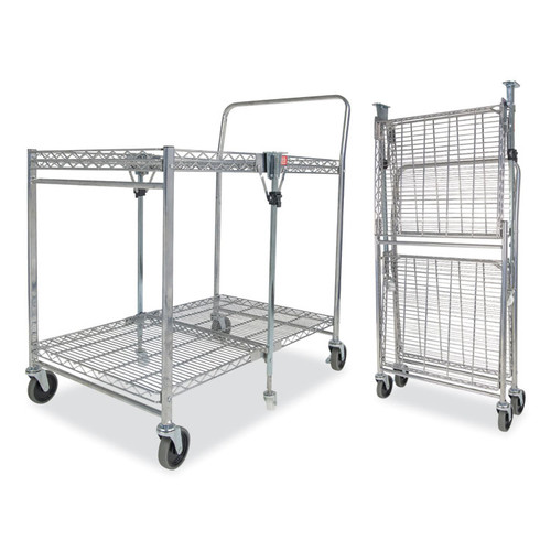 Stowaway Folding Carts, Metal, 2 Shelves, 250 lb Capacity, 35" x 37.25" x 22", Chrome [SKU: BOSBSACLGCR]